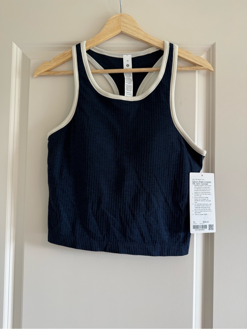 NWT Lululemon Ebb to Street Cropped Racerback Tank Top Contrast TRNV LTIV Sz 10